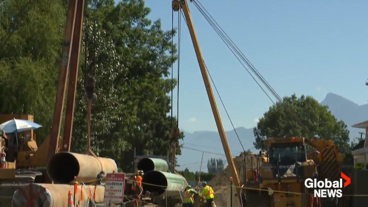 Aerial view of the proposed pipeline corridor in British Columbia with mountains in the background