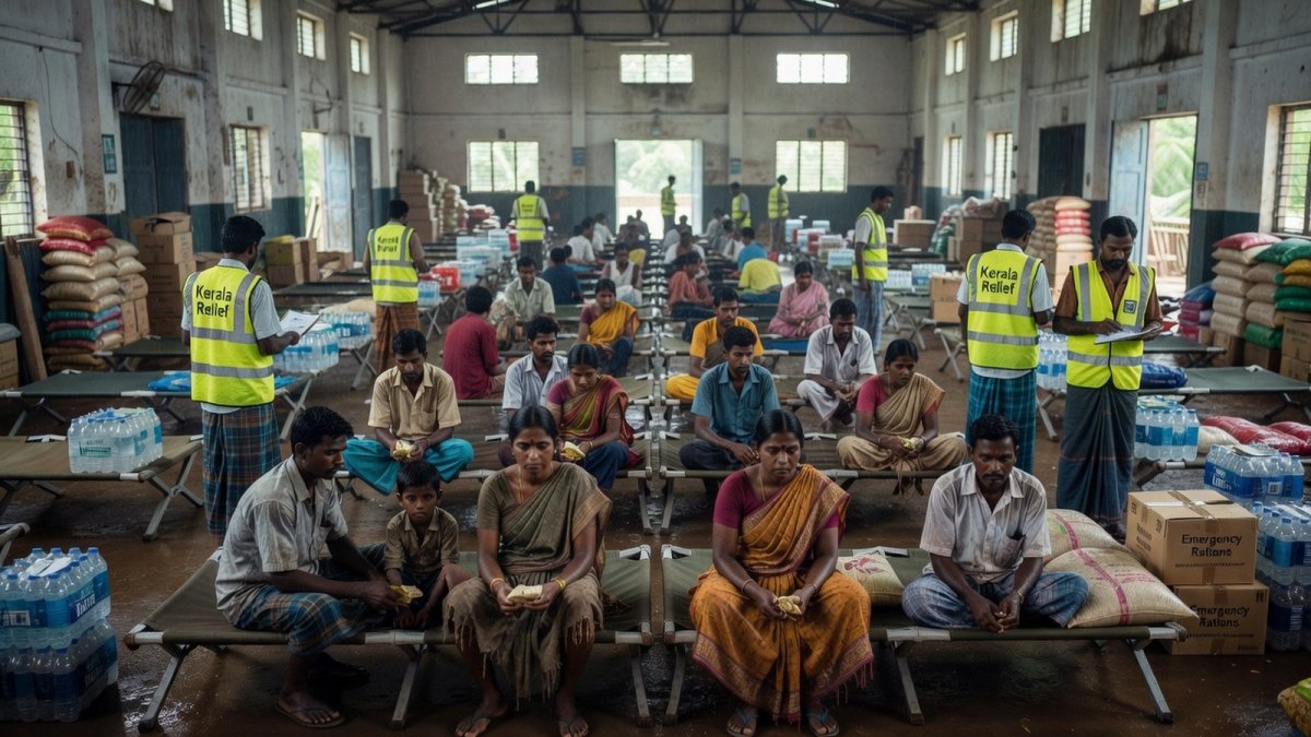 Relief camp housing displaced families in Kerala after August 2026 rains