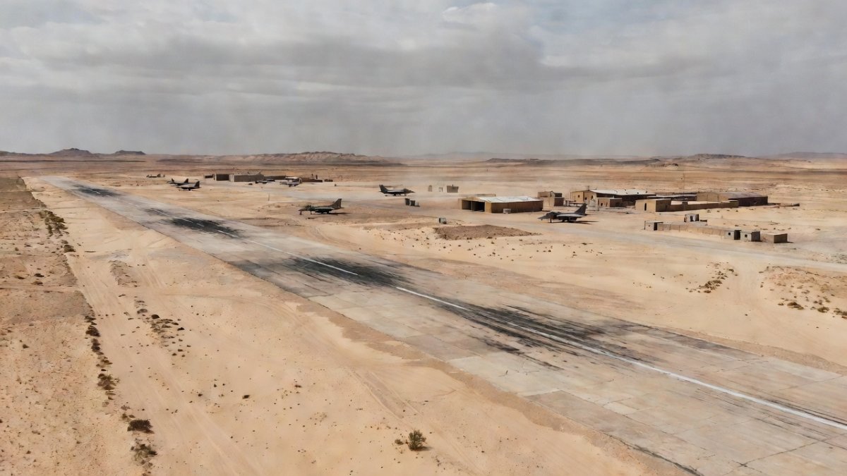 Aerial view of the airbase region in northwestern Syria near the Turkish border