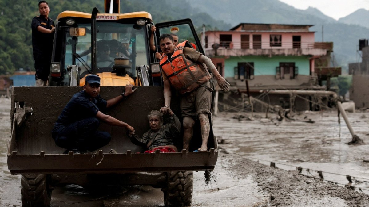 Flood damage and debris in Nepal after the August 26, 2026 flash flood