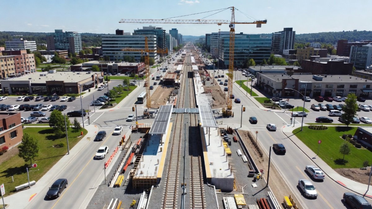 Light rail construction underway along Hurontario Street in Mississauga, Ont.