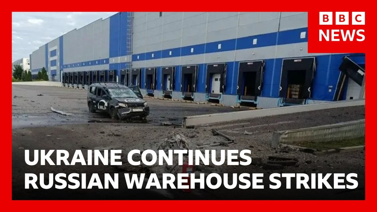 Dark smoke billowing from a Wildberries warehouse after a drone strike in Russia