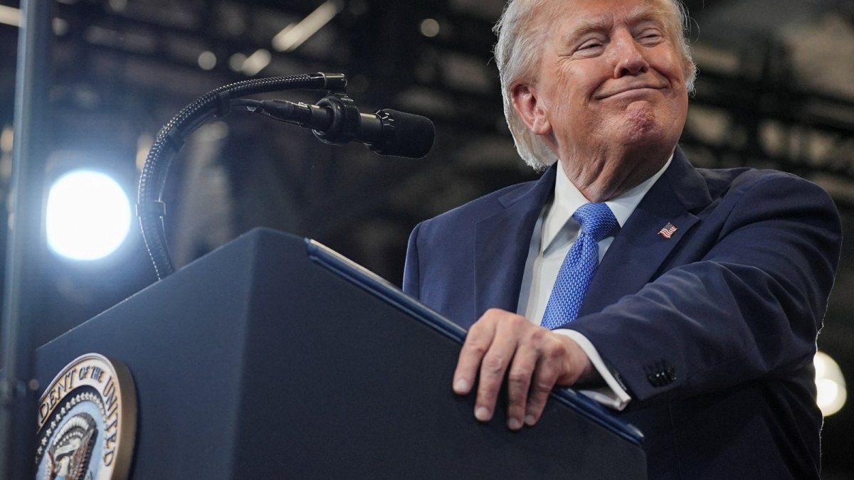 US President Donald Trump delivers remarks at a police academy in Garden City, New York, August 14, 2026