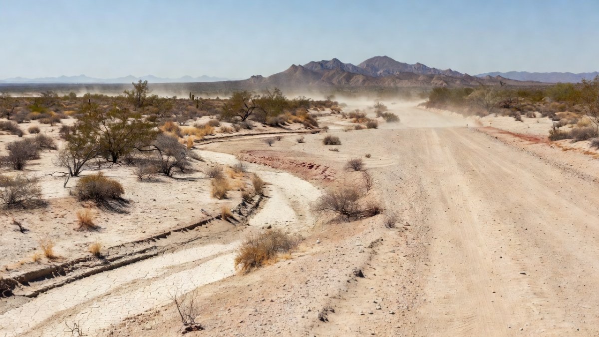 Empty streets in Hermosillo, Sonora during extreme heat wave with heat shimmer visible