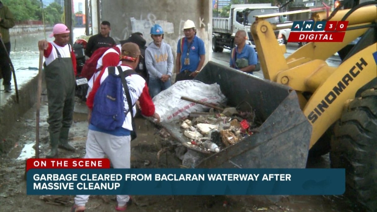 Before and after cleanup of trash washed ashore in the Baclaran waterway