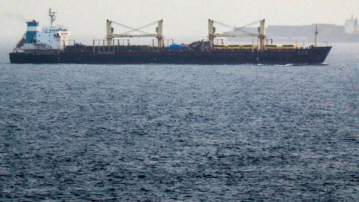 Ships crossing the Bab al-Mandeb strait off the southern coast of Yemen, where traffic has fallen sharply