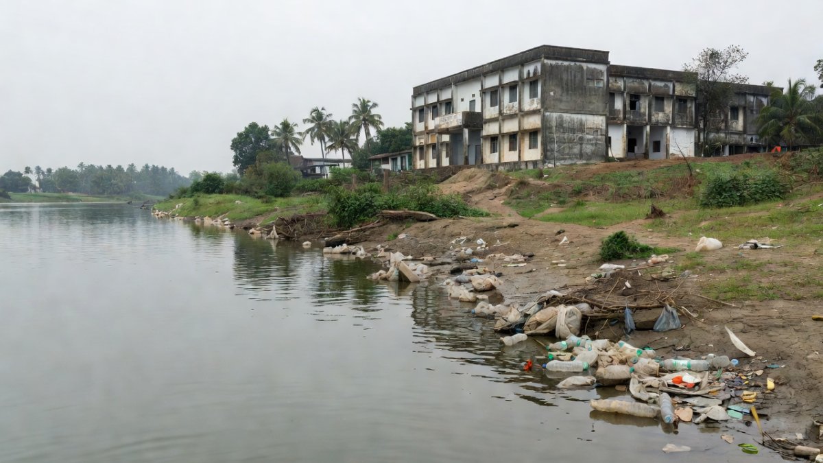 Riverbank near Mayurbhanj District Headquarters Hospital in Baripada, Odisha