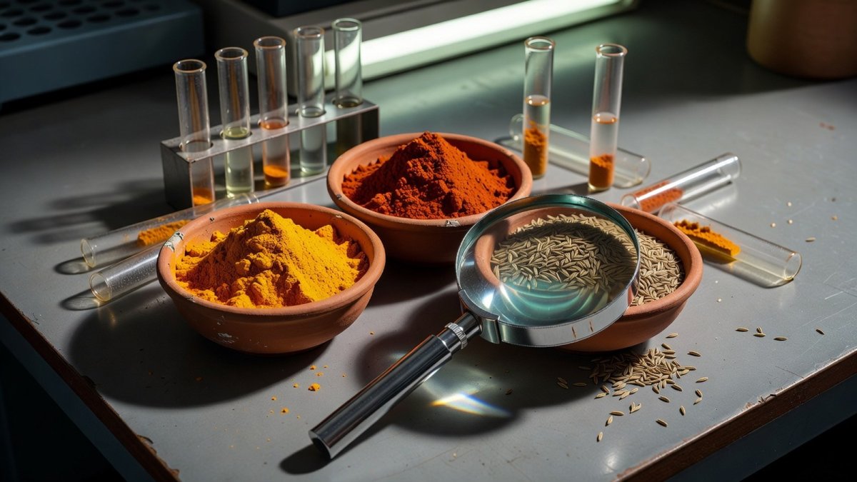 Indian spices being inspected during the H-FAST adulteration crackdown in Hyderabad