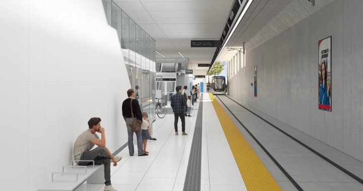 Hazel McCallion LRT route map showing the 18-kilometre line between Port Credit and Steeles Avenue