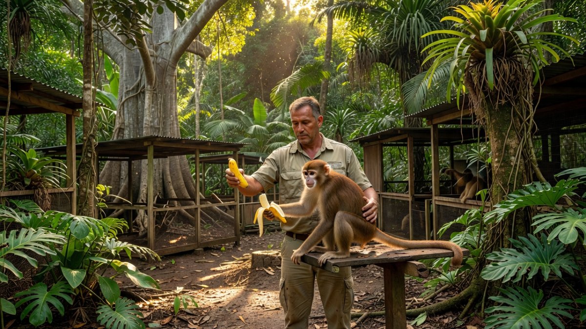 Wildlife rescue center in the Peruvian Amazon caring for rescued monkeys