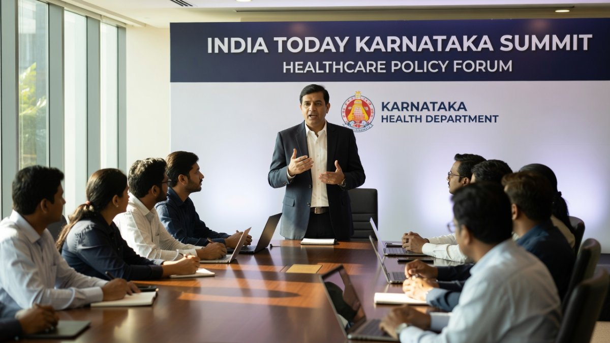 Karnataka Health Minister U.T. Khader Fareed speaking at India Today Karnataka Summit about food safety and ambulance fleet expansion