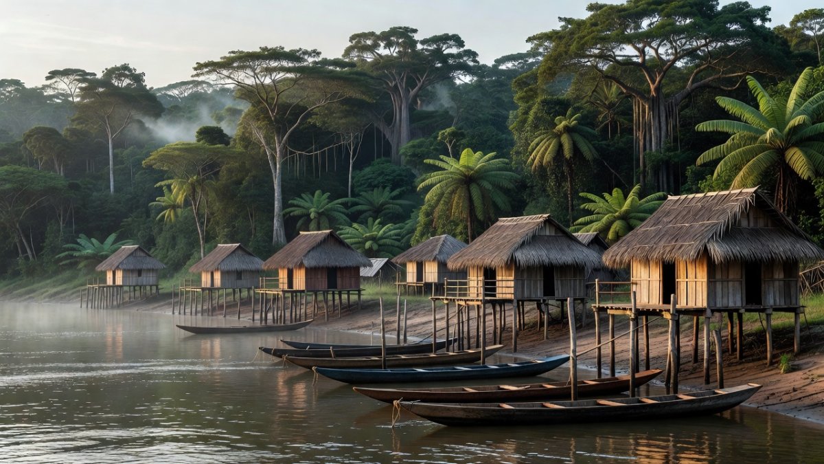 Riverside Indigenous community along a mercury-affected Amazon river