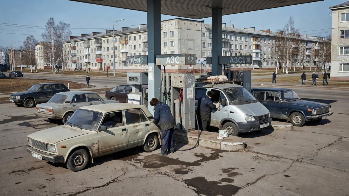 Fuel filling station in a Russian provincial city amid rationing