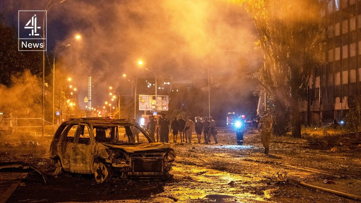 Channel 4 News video still of Kyiv missile aftermath