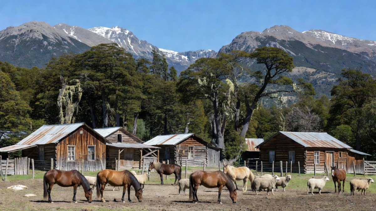 Rural Indigenous community in Patagonia, Argentina, at the edge of native forest amid land ownership reform debates