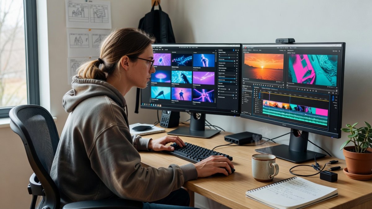 Creator workstation running AI video generation software