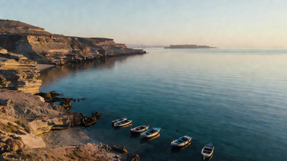 Aerial view of the Mediterranean coastline near Fnideq, Morocco, where the swim to Ceuta begins