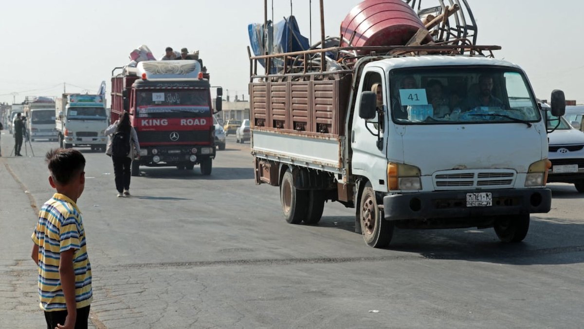 Displaced Syrian Kurds travel from Hasakah toward Ras al-Ain on August 10 2026