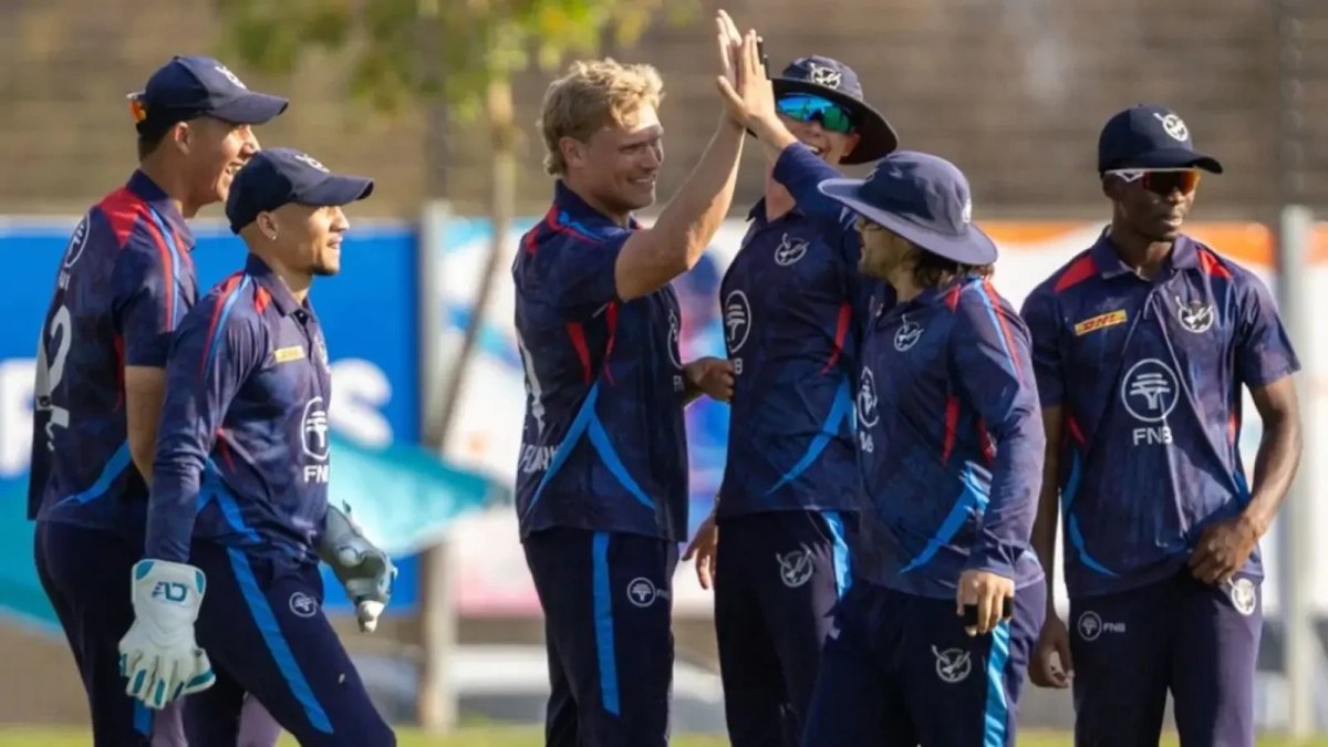 Namibia celebrate victory over the Proteas in the T20I tri-series opener in Windhoek