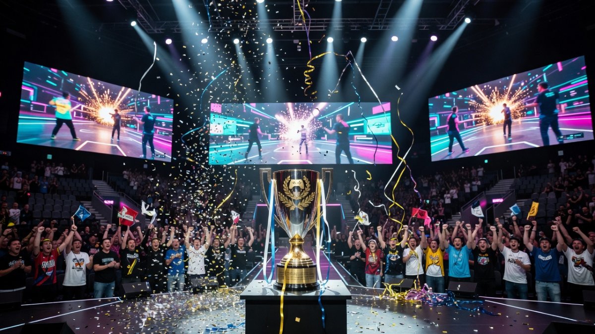 Crowds at the Esports World Cup 2026 Fan Fest in Paris celebrating the record-breaking event