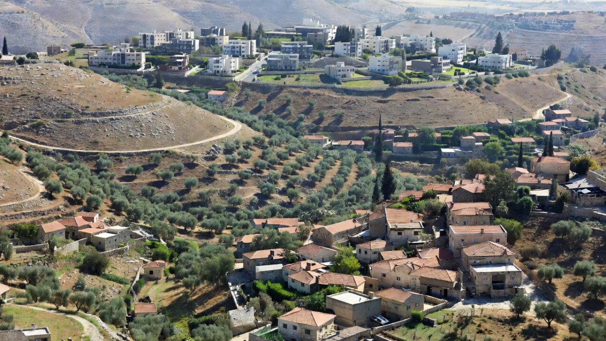 West Bank landscape with settlements and olive groves
