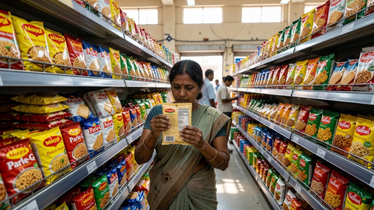 Comparison of food packaging labels showing hidden sugar content in Indian products