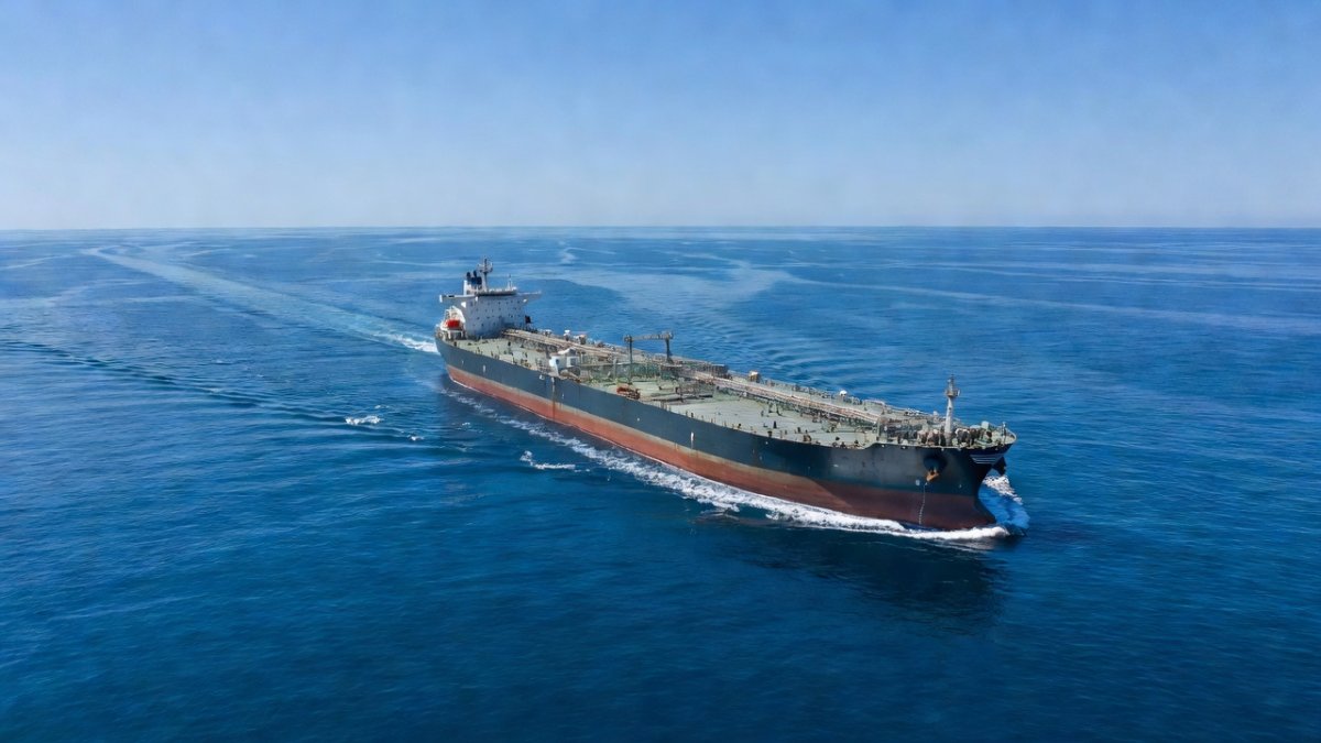 Crude oil tanker transiting Gulf waters amid the Strait of Hormuz disruption