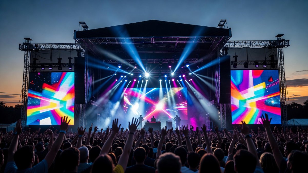 Concert stage lighting and crowd at Lollapalooza Chicago 2026