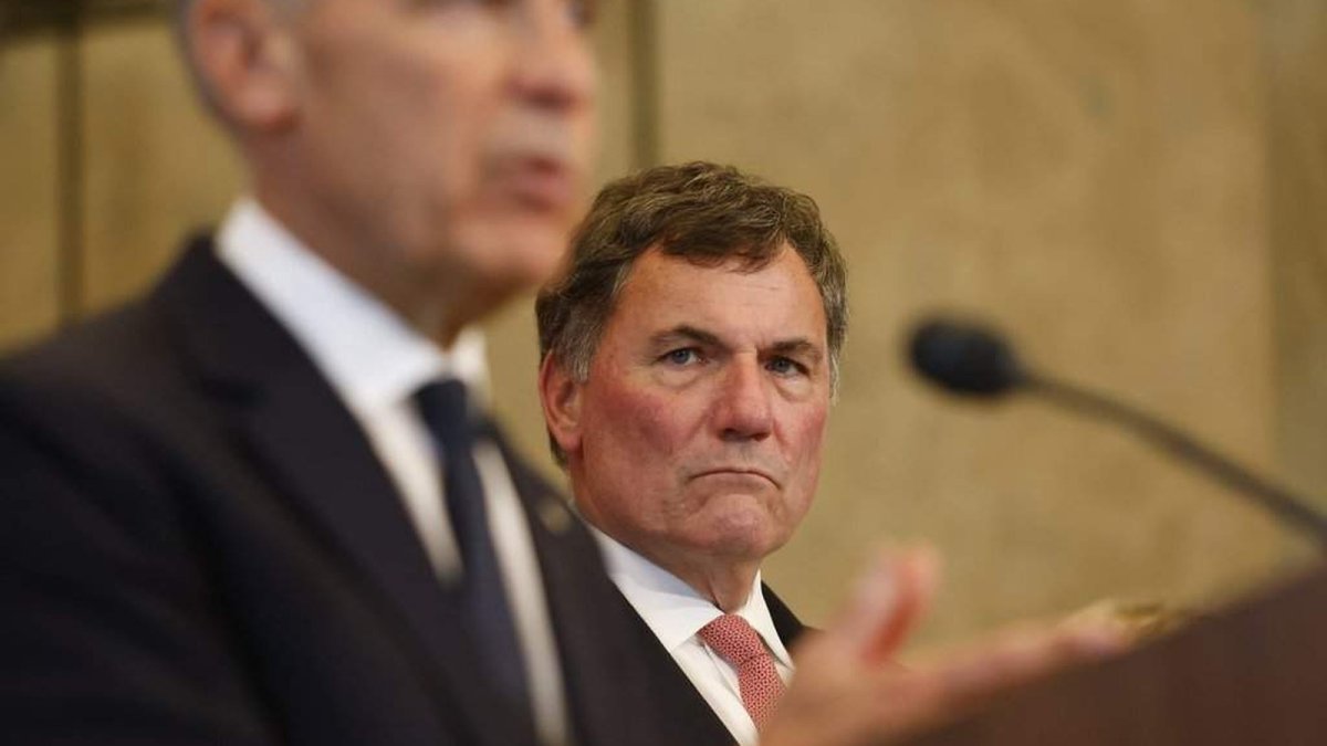 Prime Minister Mark Carney and Trade Minister Dominic LeBlanc at a press conference on Parliament Hill in Ottawa