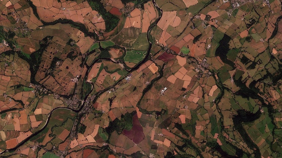 Aerial view of drought-affected reservoir in England