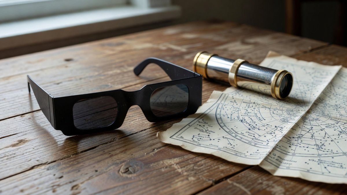 Certified ISO 12312-2 compliant solar eclipse viewing glasses, the only safe way to observe most phases of a solar eclipse