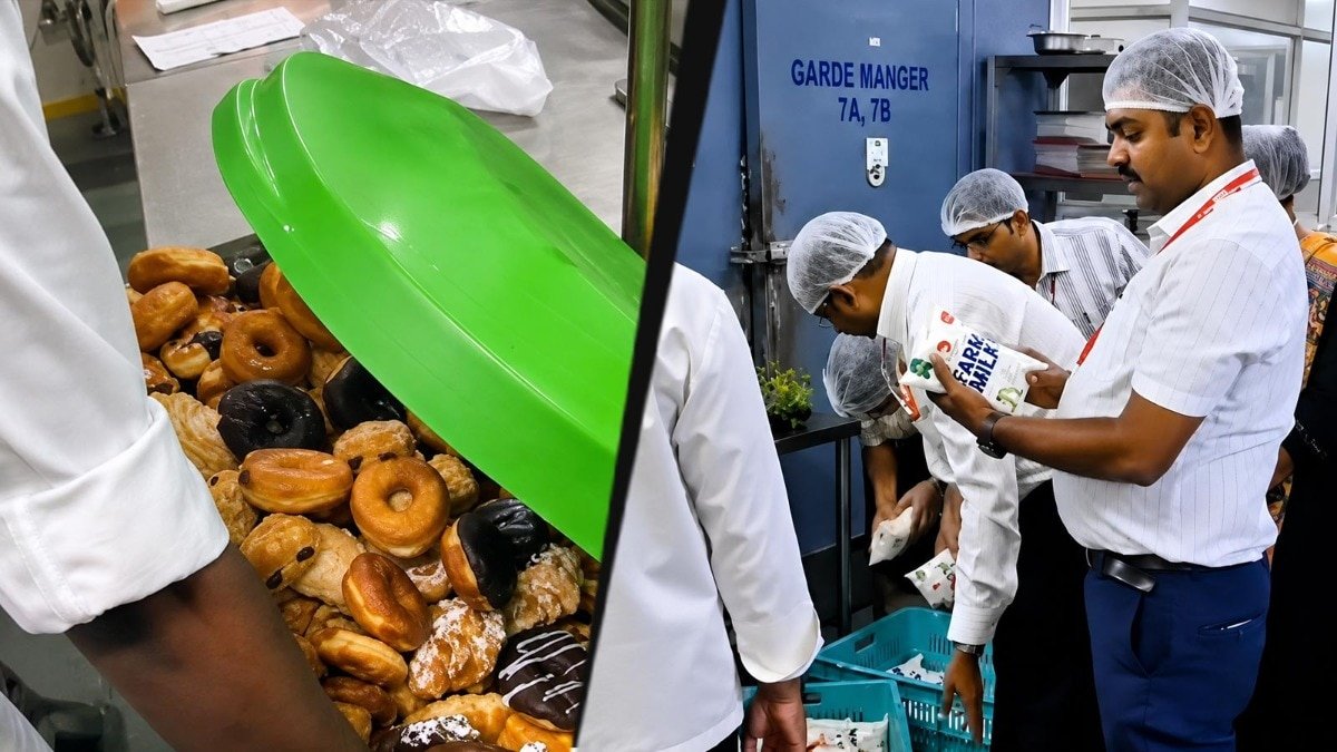 Food safety officials inspecting unhygienic kitchen storage during Bengaluru raid