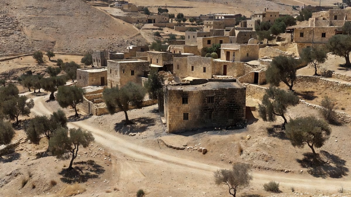 Palestinian residents inspect damage after a settler attack in the occupied West Bank