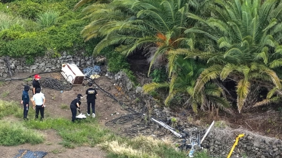 Police officers search a forest on Jeju Island where missing person Jang Mi-ran was found dead