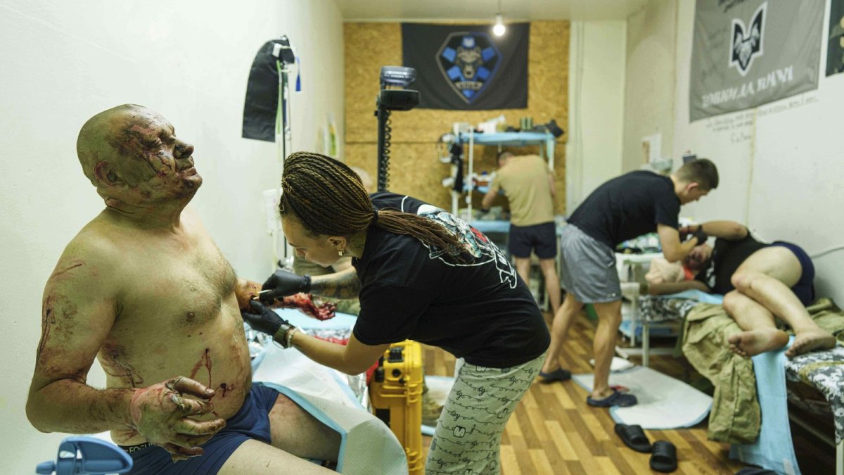 Da Vinci Wolves medics treat a wounded soldier at a stabilisation point on the Pokrovsk direction