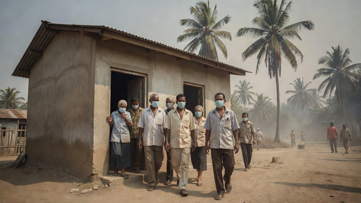 People wearing masks outside a health clinic in haze-affected West Kalimantan