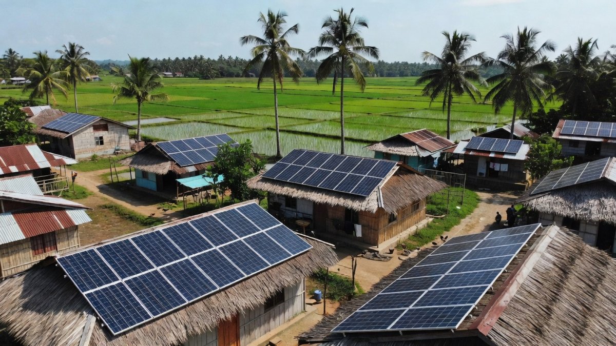 Solar panels in a rural Philippine village, where the franchise was meant to bring electricity