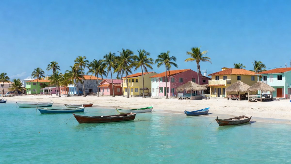 Boats anchored in the turquoise waters of the Mexican Caribbean coast