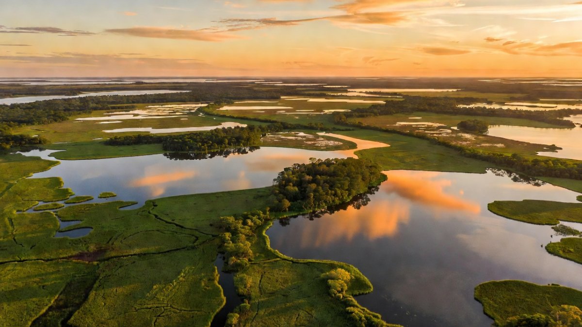 Aerial view of the Ibera wetlands in Corrientes, Argentina