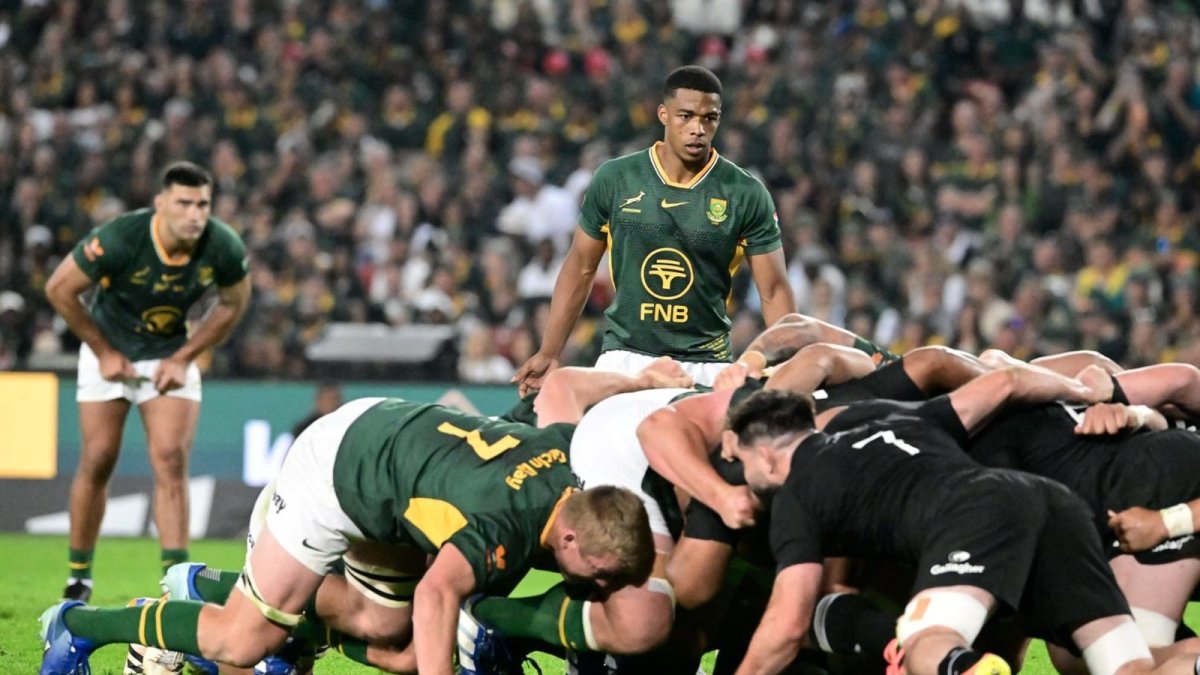 Springboks and All Blacks contest a scrum at Ellis Park, 22 August 2026 (Source: SARugbyMag)