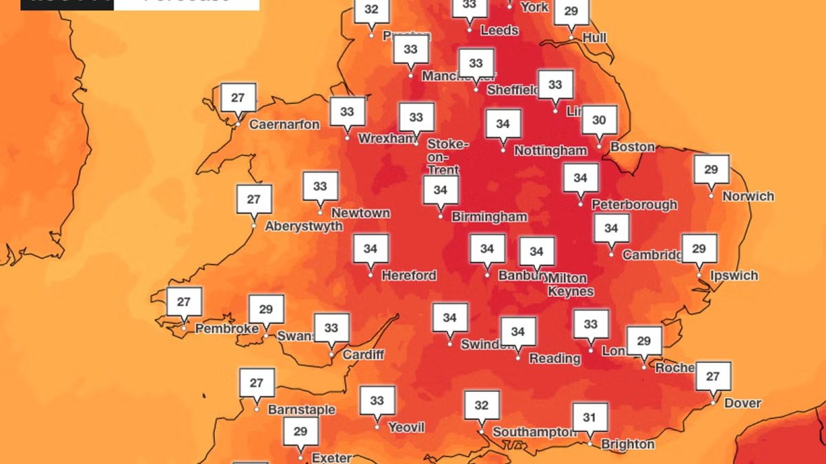 Mapped: UK to be hotter than Barcelona as fifth heatwave will bring 36C temperatures