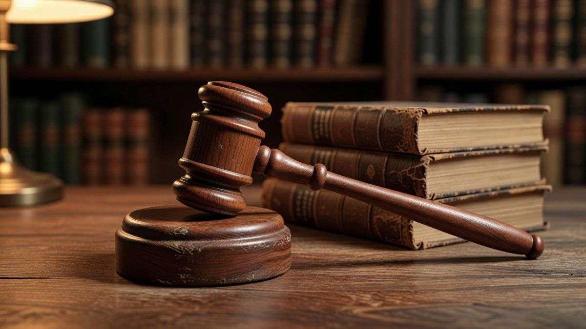 Wooden gavel and law books representing jury deliberations
