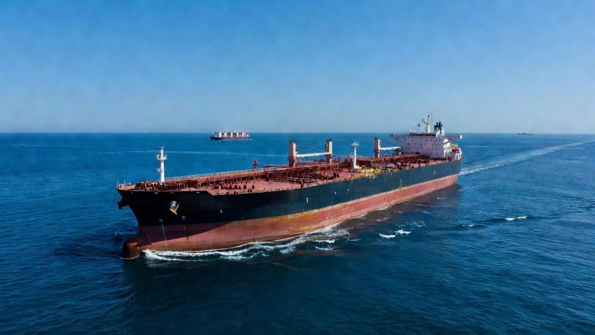 Oil tanker sailing through the Strait of Hormuz
