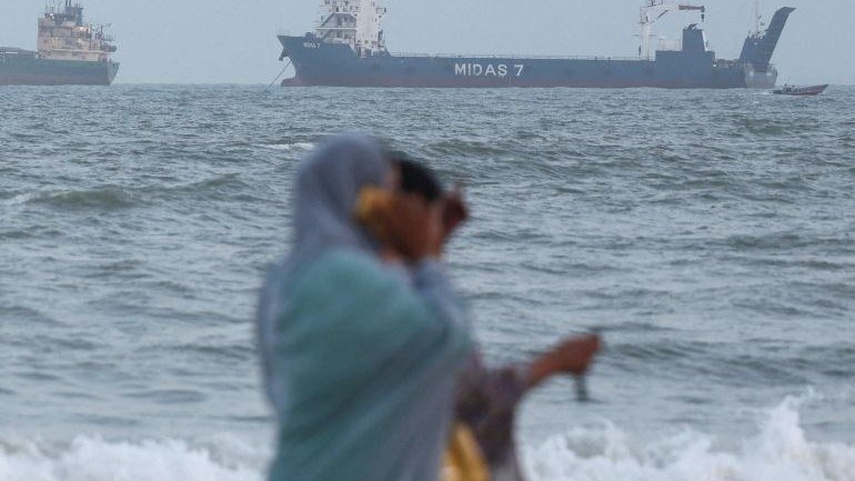 Vessels anchored off Bandar Abbas, Iran, on the Strait of Hormuz amid the US blockade