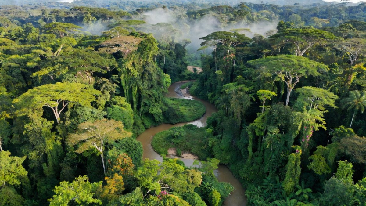 Dense tropical rainforest canopy of the Rio Platano Biosphere Reserve in eastern Honduras