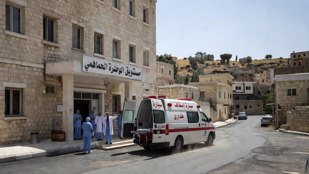 Palestinian medics treating a patient outside a hospital in the West Bank