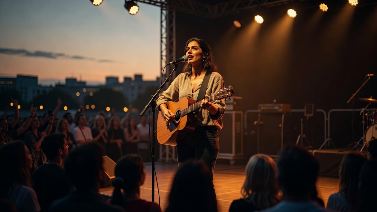 Palestinian-Jordanian singer Zeyne performing on stage during her European tour
