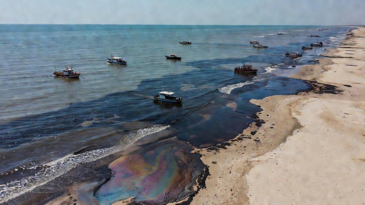 Oil from the Caroline Bezengi spill washing onto a beach on Oman's mainland coast