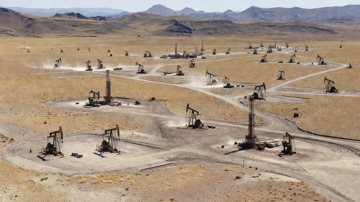 Aerial view of the Vaca Muerta shale oil field in Patagonia, Argentina