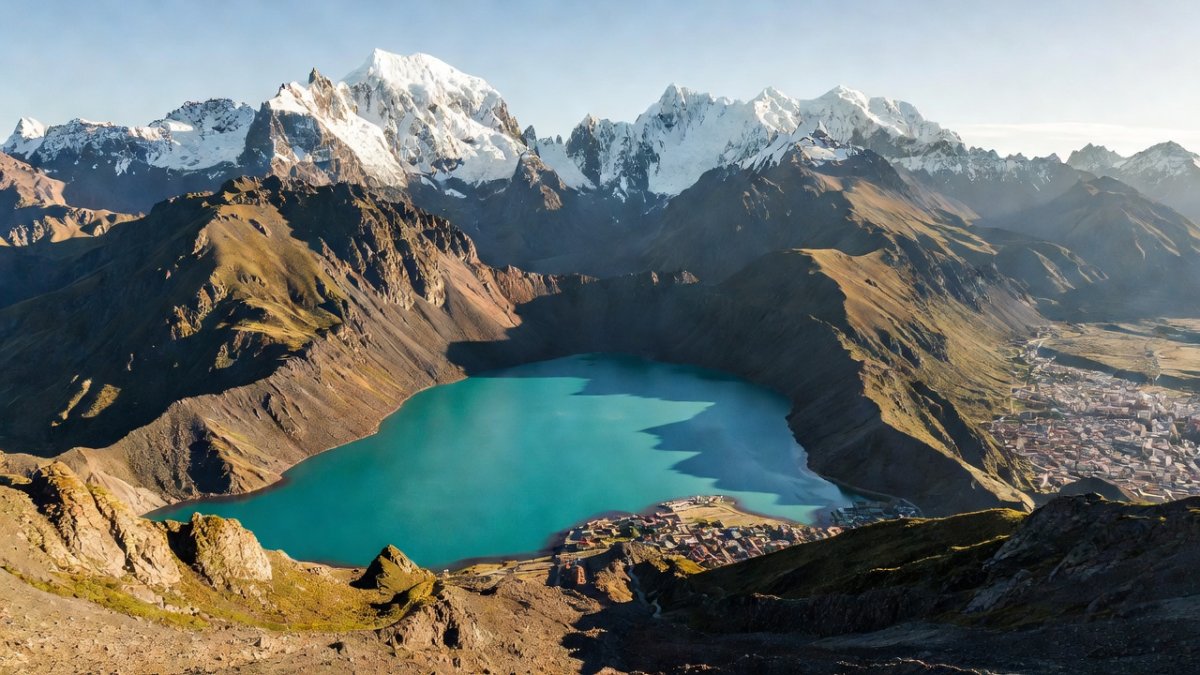Lake Palcacocha in Peru's Cordillera Blanca, the glacial lake threatening the city of Huaraz below
